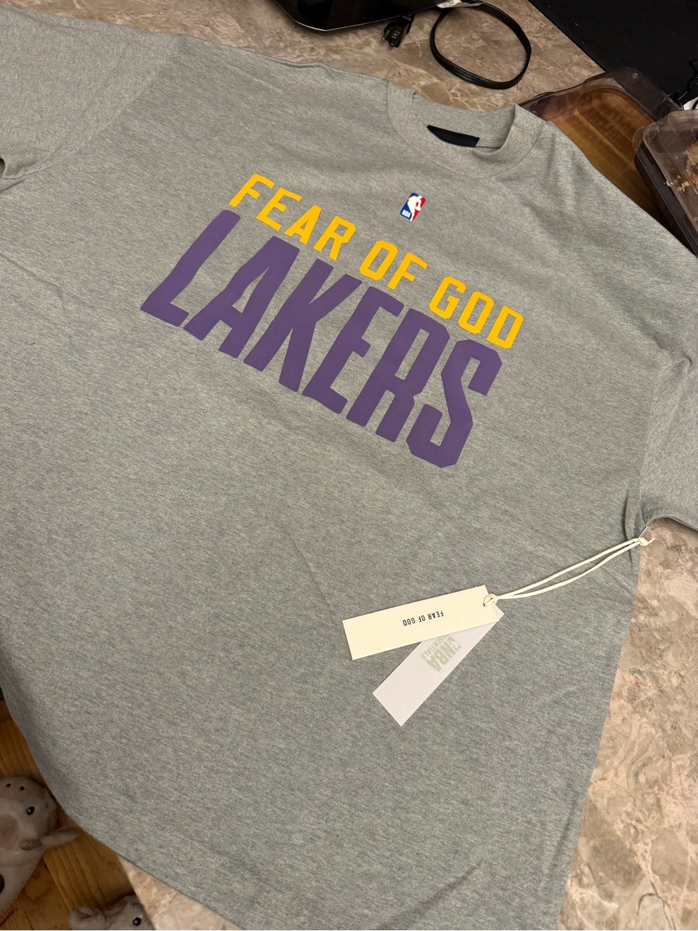 Fear of God Los Angeles Lakers Graphic Tee - Gray with Purple & Gold